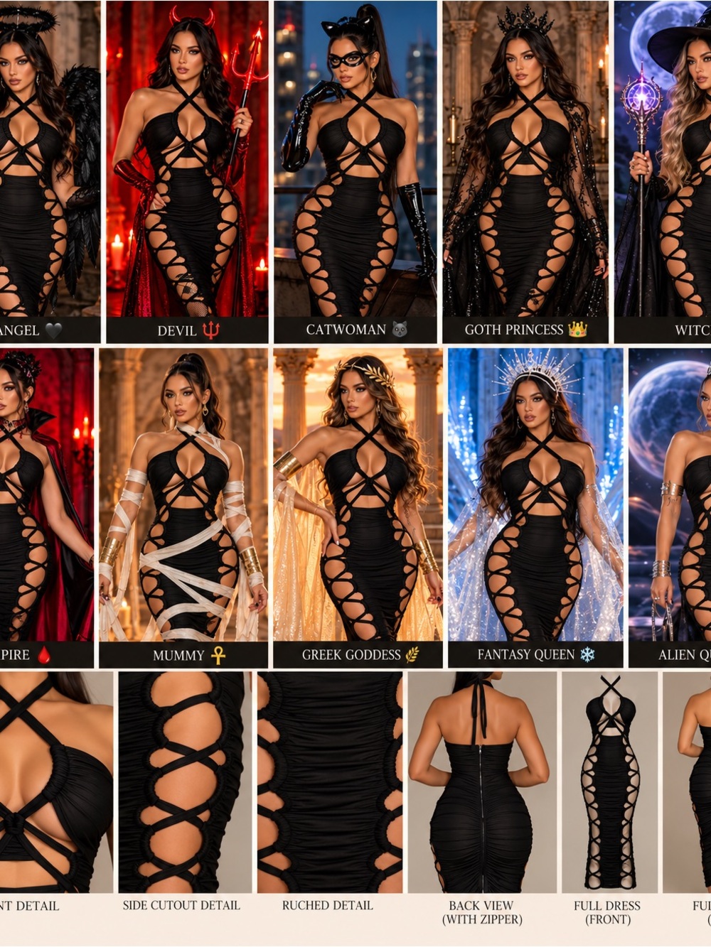 Sexy Black Cutout Lace-Up Bodycon Dress - Women's Party Dress